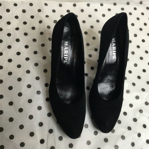 Maripe Womens Black Suede Block Heel Pumps Size US - Picture 1 of 6